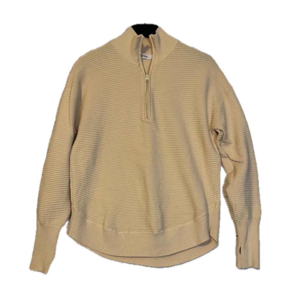 ANRABESS Sweater Women's Medium Beige Quarter Zip Ribbed Thumbhole Cuffs
